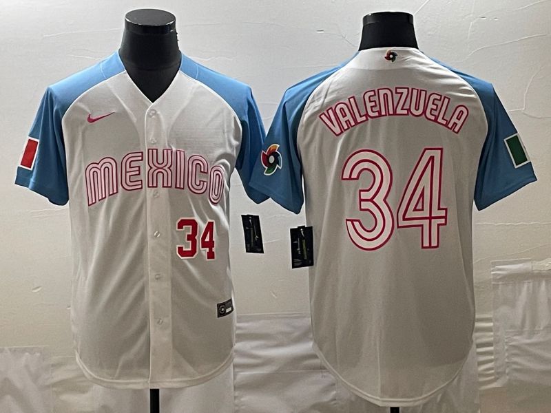 Men 2023 World Cub Mexico #34 Valenzuela White blue Nike MLB Jersey5->more jerseys->MLB Jersey